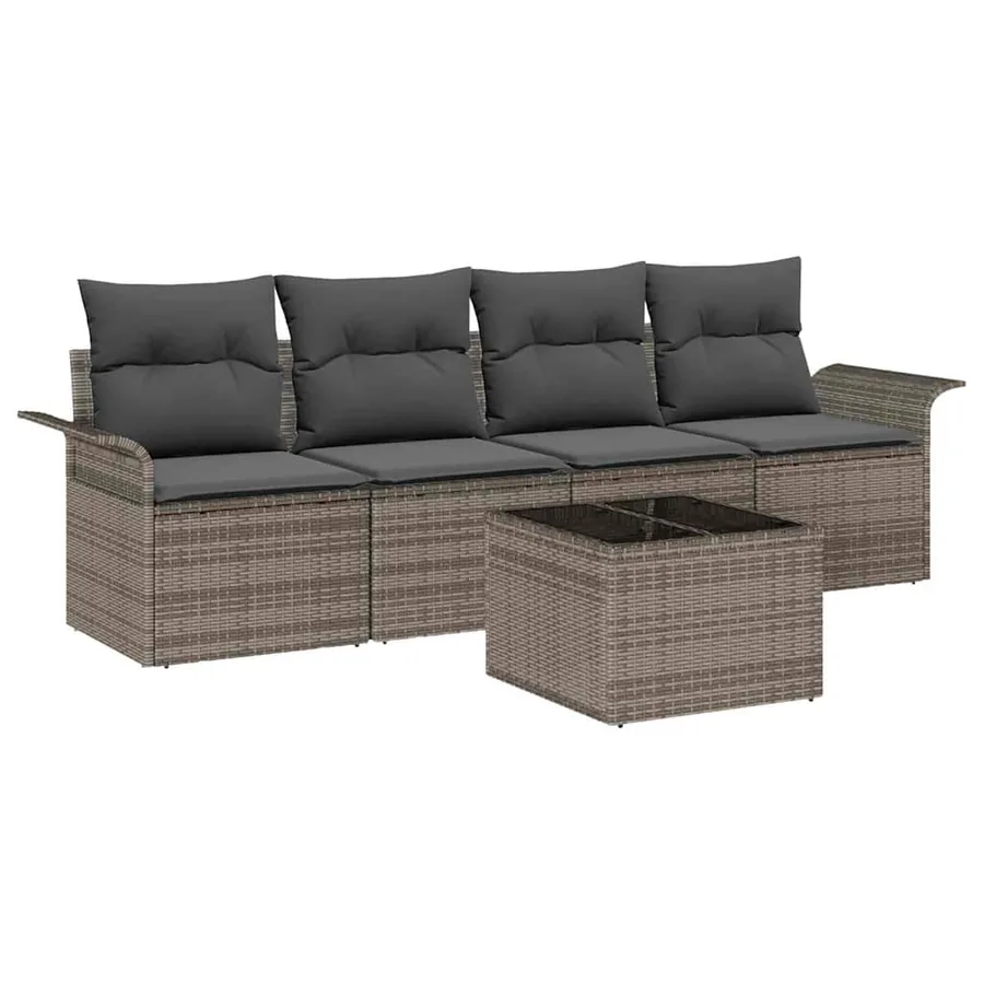 Ensemble de canapé de jardin avec coussin 5 pcs Gris polyrotin - 2