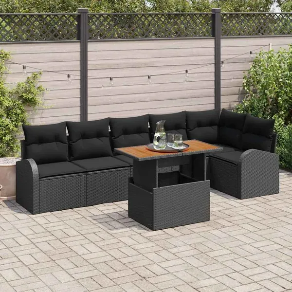 Ensemble de canapé de jardin avec coussin 7 pcs Noir