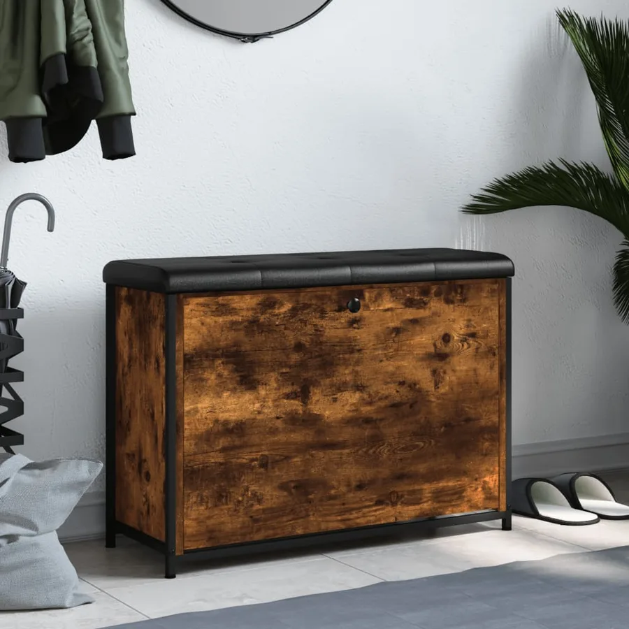 Banc à chaussures avec tiroir rabattable chêne fumé 82x32x56 cm - 3
