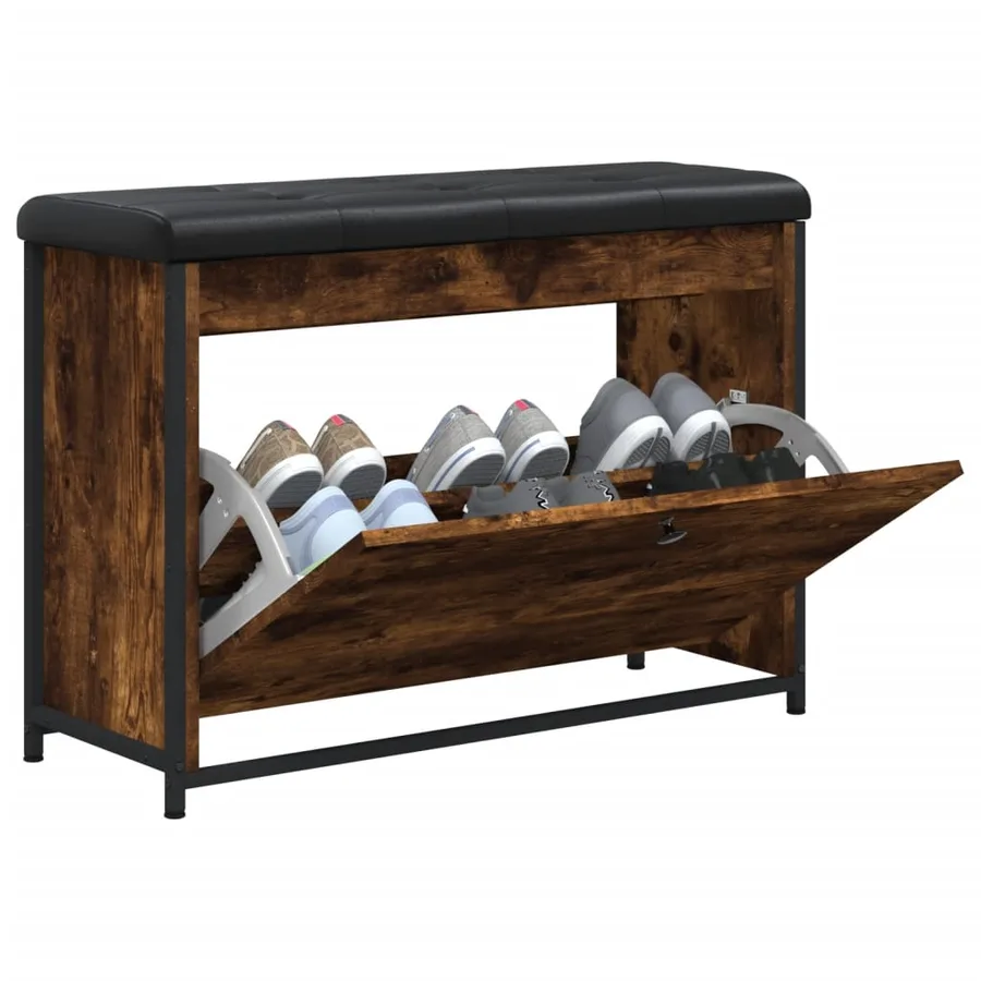 Banc à chaussures avec tiroir rabattable chêne fumé 82x32x56 cm - 4