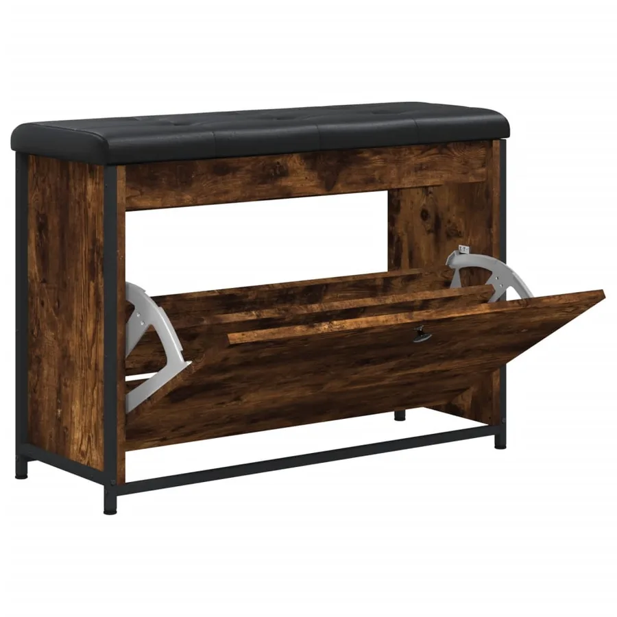 Banc à chaussures avec tiroir rabattable chêne fumé 82x32x56 cm - 5
