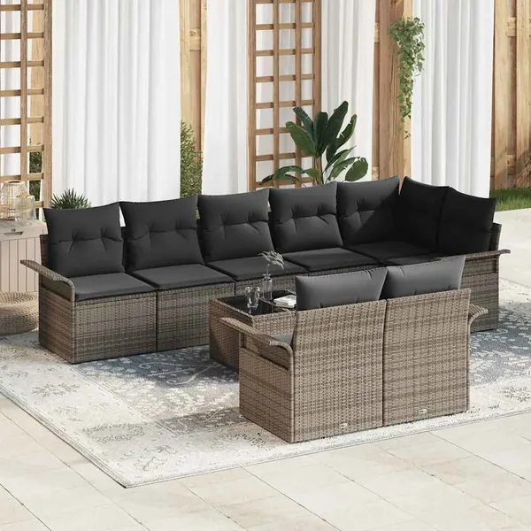 Ensemble de canapé de jardin avec stockage 9 pcs Gris polyrotin