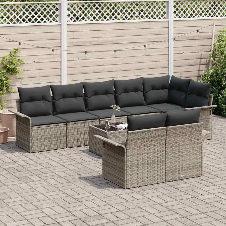 Ensemble de canapé de jardin avec stockage 9 pcs Gris polyrotin - 3