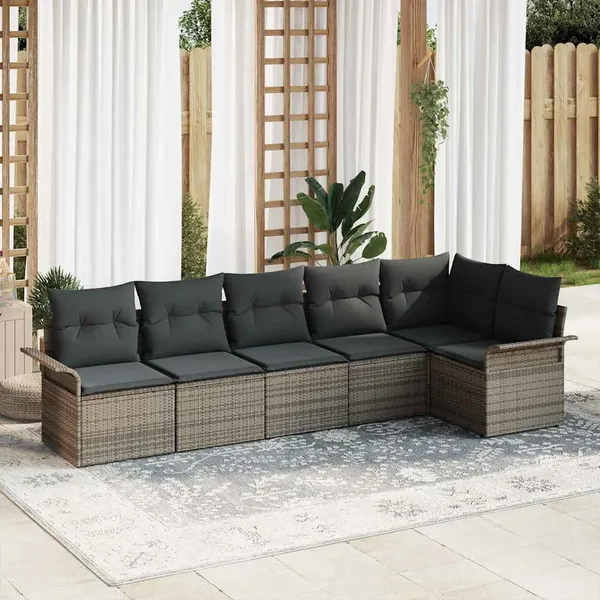 Ensemble de canapé de jardin avec coussin 6 pcs Gris Poly rotin