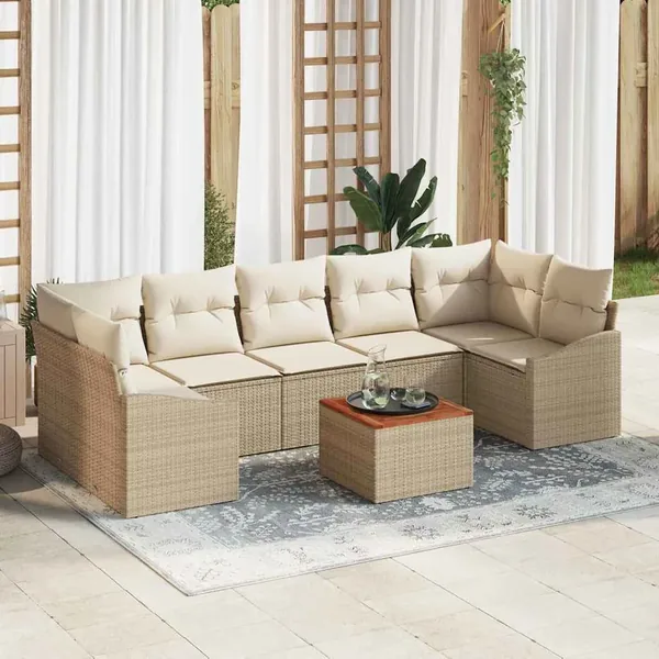 Ensemble de canapé de jardin avec coussin 8 pcs Beige polyrotin