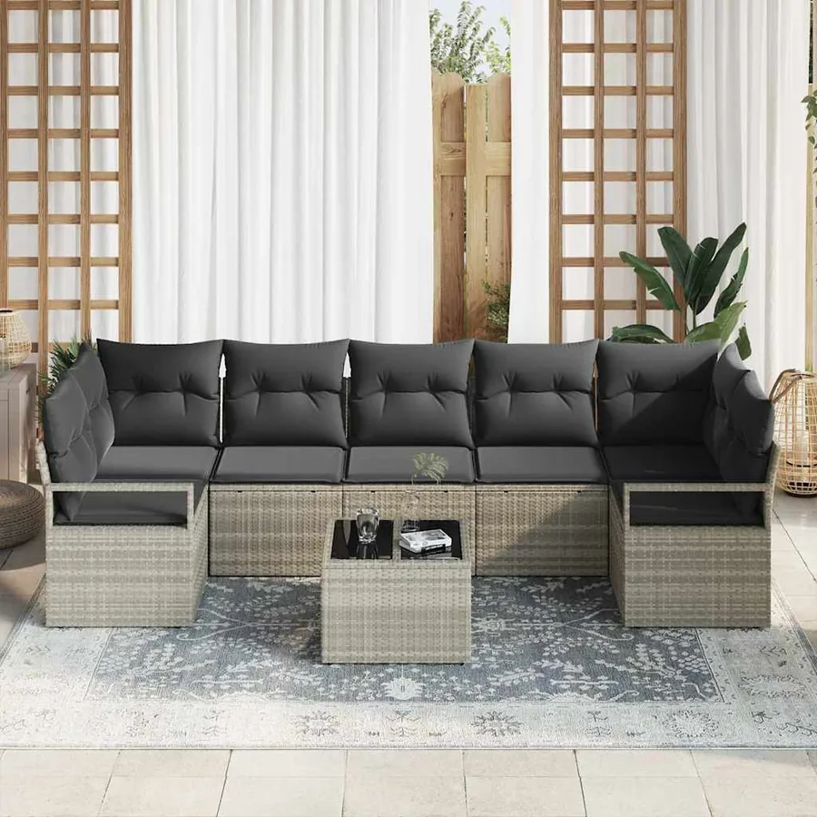 Ensemble de canapé de jardin 8 pcs Gris clair et gris foncé - 3