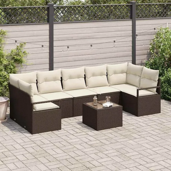 Ensemble de canapé de jardin avec coussin 8 pcs Marron et Crème