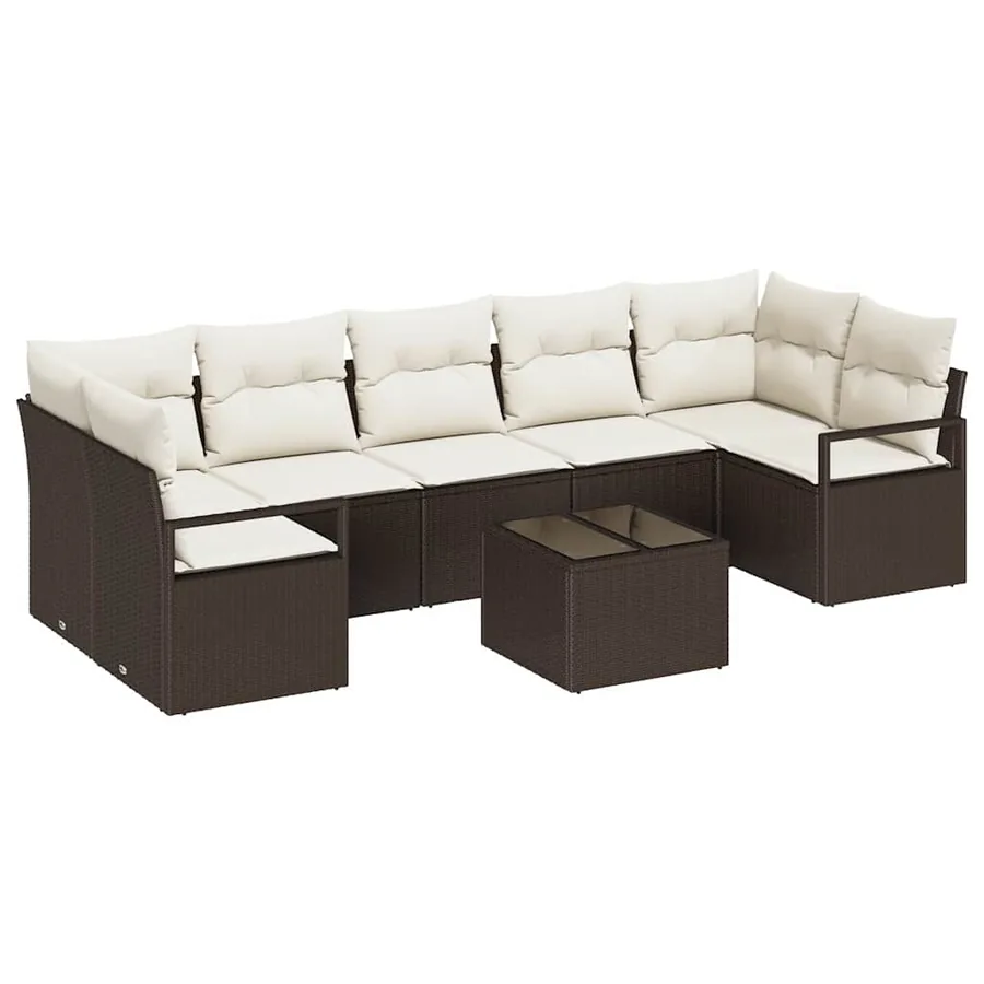 Ensemble de canapé de jardin avec coussin 8 pcs Marron et Crème - 2