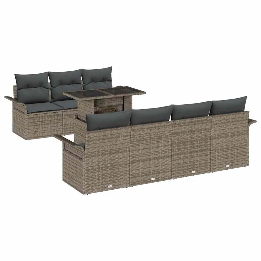Ensemble de canapé de jardin 8 pcs Gris Poly Rattan - 2