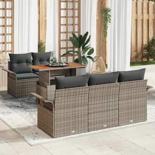 Ensemble de canapé de jardin 6 pcs Gris Poly rotin