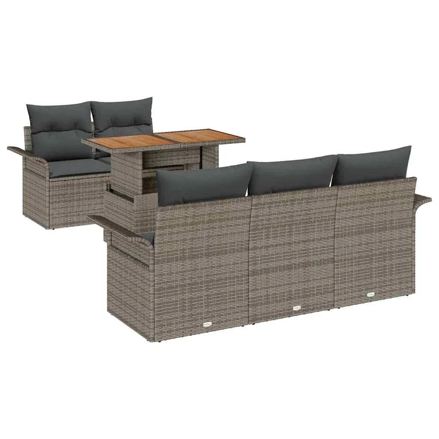 Ensemble de canapé de jardin 6 pcs Gris Poly rotin - 2