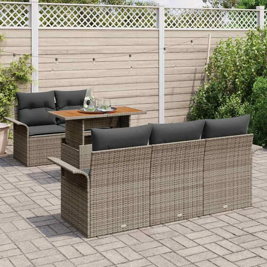 Ensemble de canapé de jardin 6 pcs Gris Poly rotin - 3