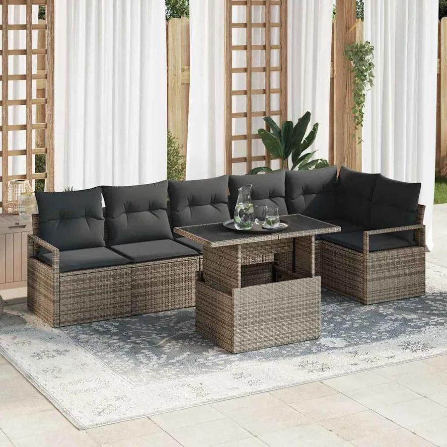 Ensemble de canapé de jardin 7 pcs Gris Poly rotin