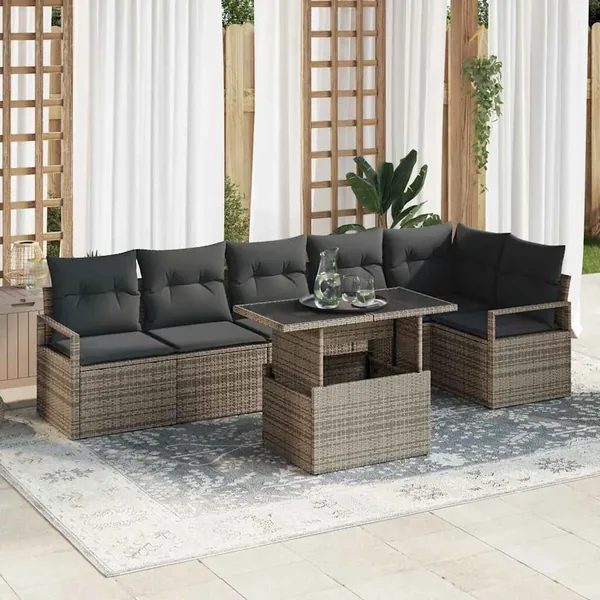 Ensemble de canapé de jardin 7 pcs Gris Poly rotin