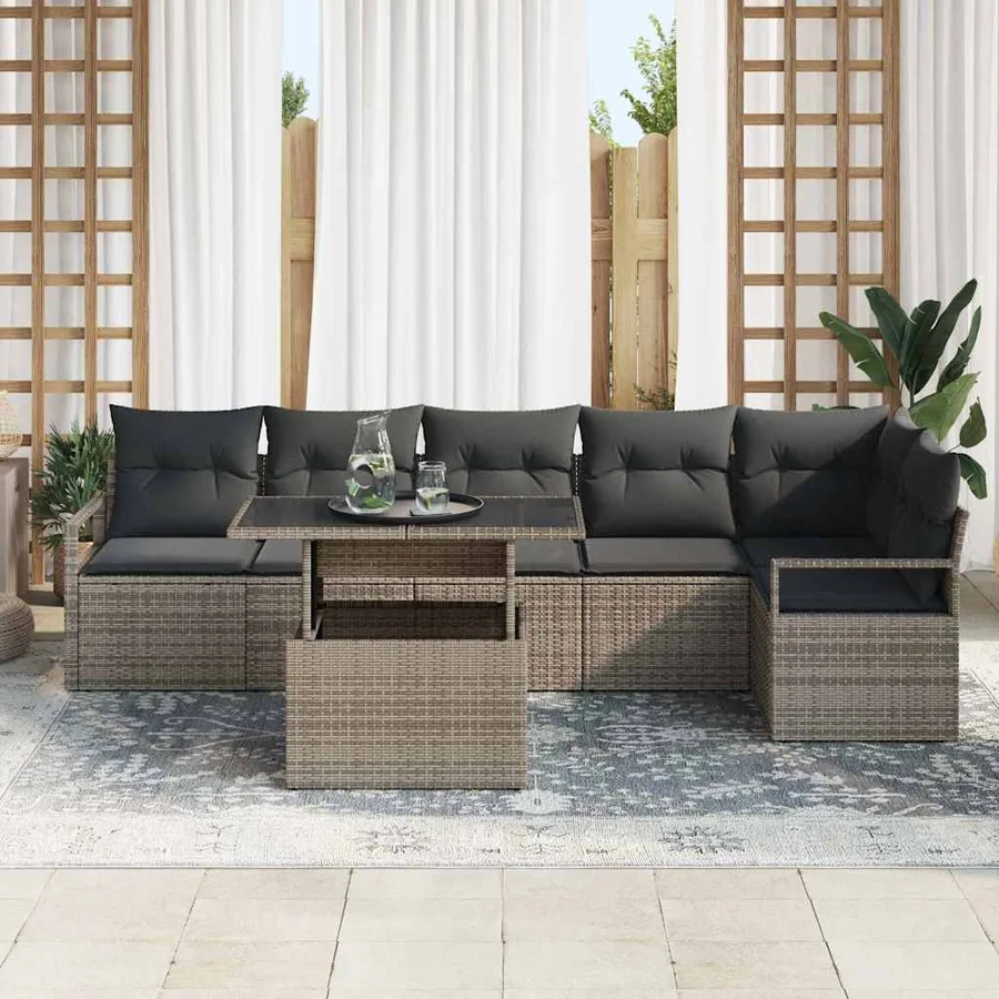 Ensemble de canapé de jardin 7 pcs Gris Poly rotin - 3