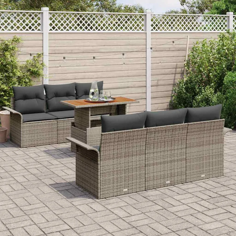 Ensemble de canapé de jardin 7 pcs Gris Poly rotin - 3
