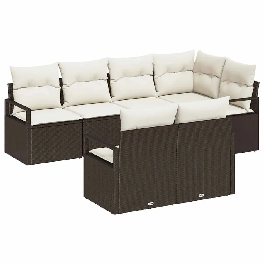 Ensemble de canapé de jardin 7 pcs Marron et blanc polyrotin - 2