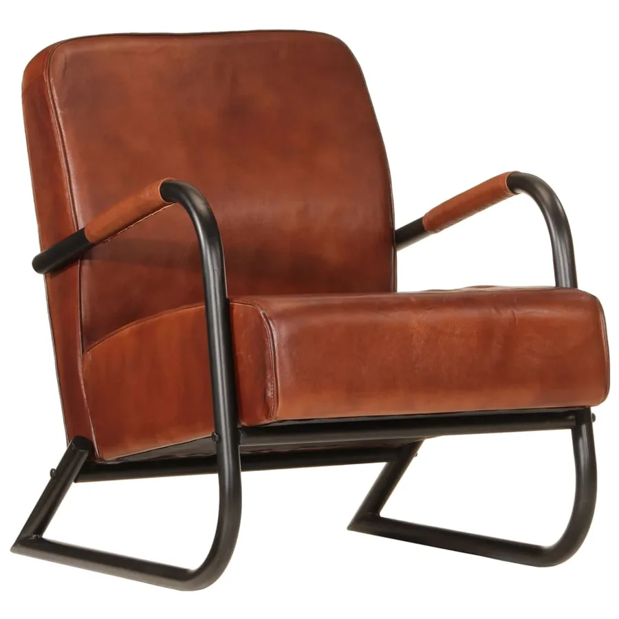 Fauteuil marron cuir véritable - 11