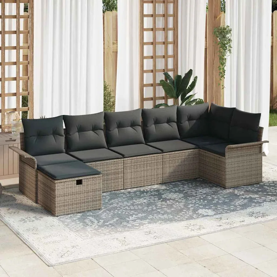 Ensemble de canapé de jardin avec coussin 7 pcs Gris Poly rotin