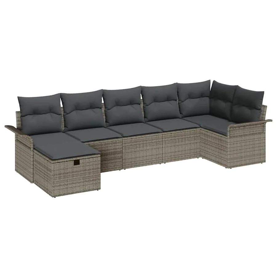 Ensemble de canapé de jardin avec coussin 7 pcs Gris Poly rotin - 2
