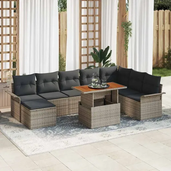 Ensemble de canapé de jardin 9 pcs Gris Poly rotin