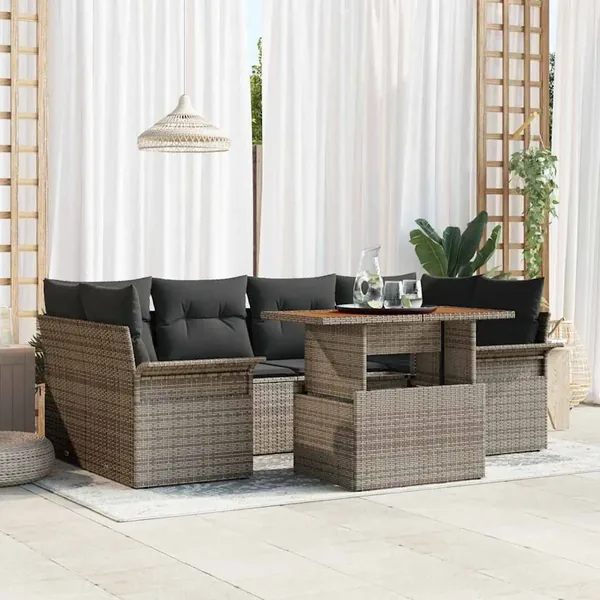 Ensemble de canapé de jardin 7 pcs Gris Poly rotin
