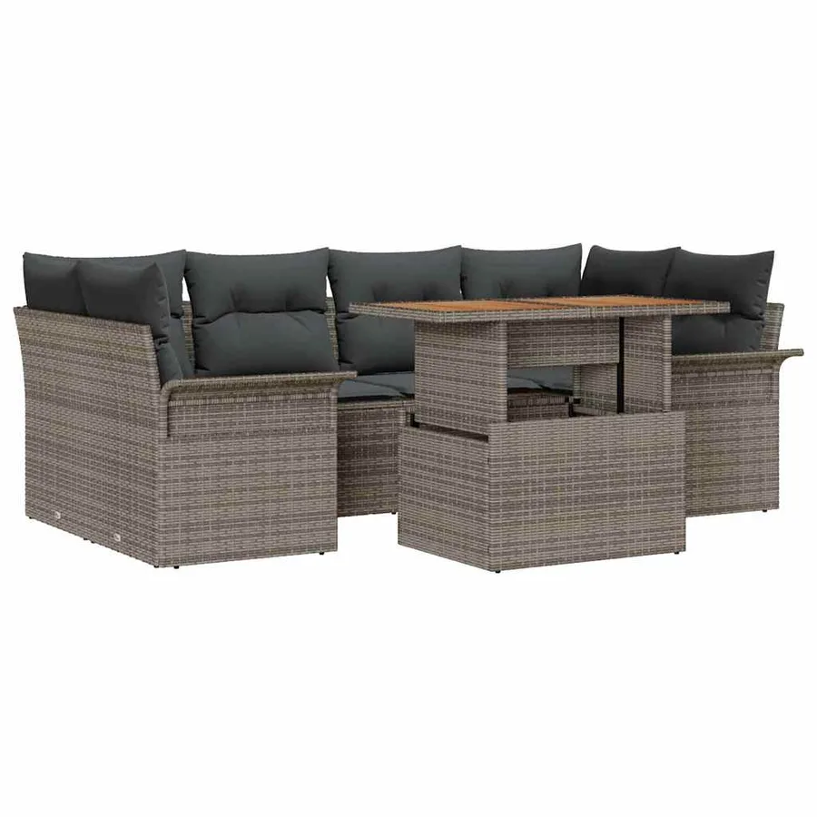Ensemble de canapé de jardin 7 pcs Gris Poly rotin - 2