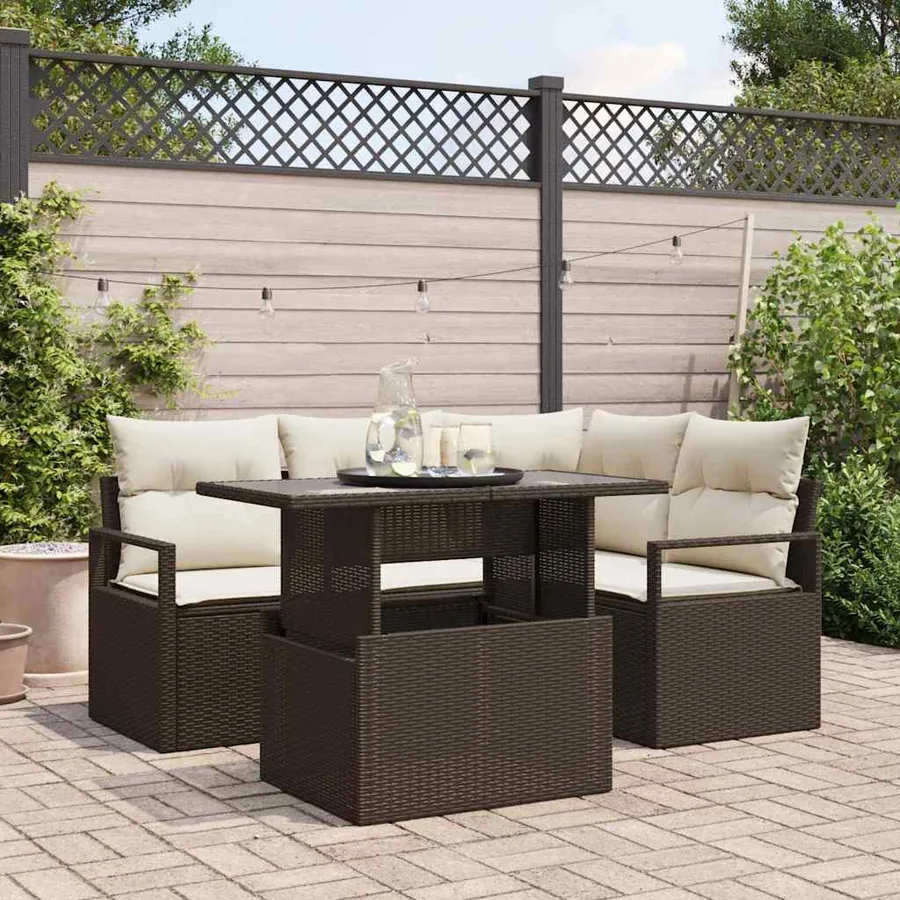 Ensemble de canapé de jardin 5 pcs Marron Poly rotin