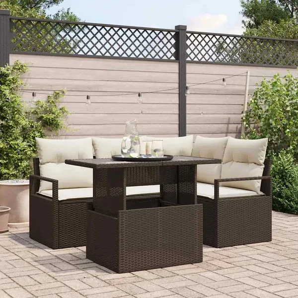 Ensemble de canapé de jardin 5 pcs Marron Poly rotin