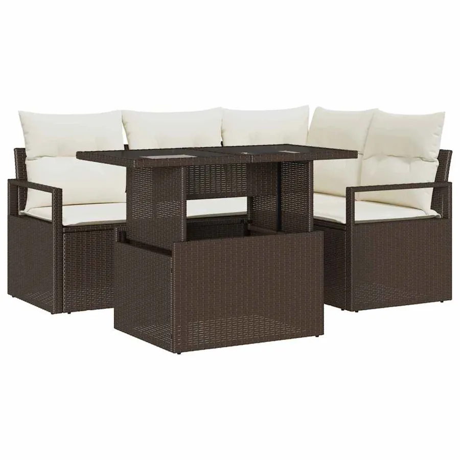 Ensemble de canapé de jardin 5 pcs Marron Poly rotin - 2