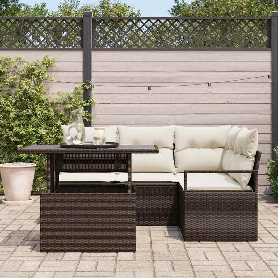 Ensemble de canapé de jardin 5 pcs Marron Poly rotin - 3