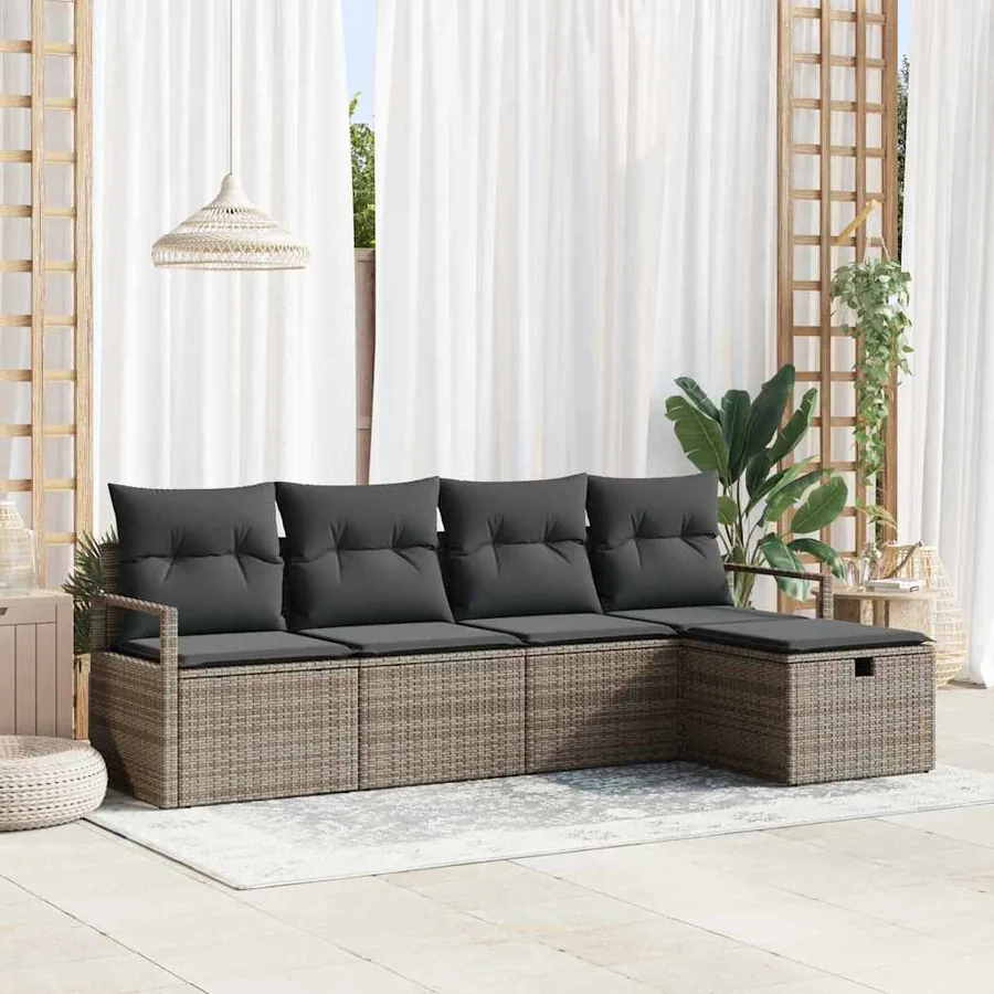Ensemble de canapé de jardin avec coussin 5 pcs Gris Poly rotin