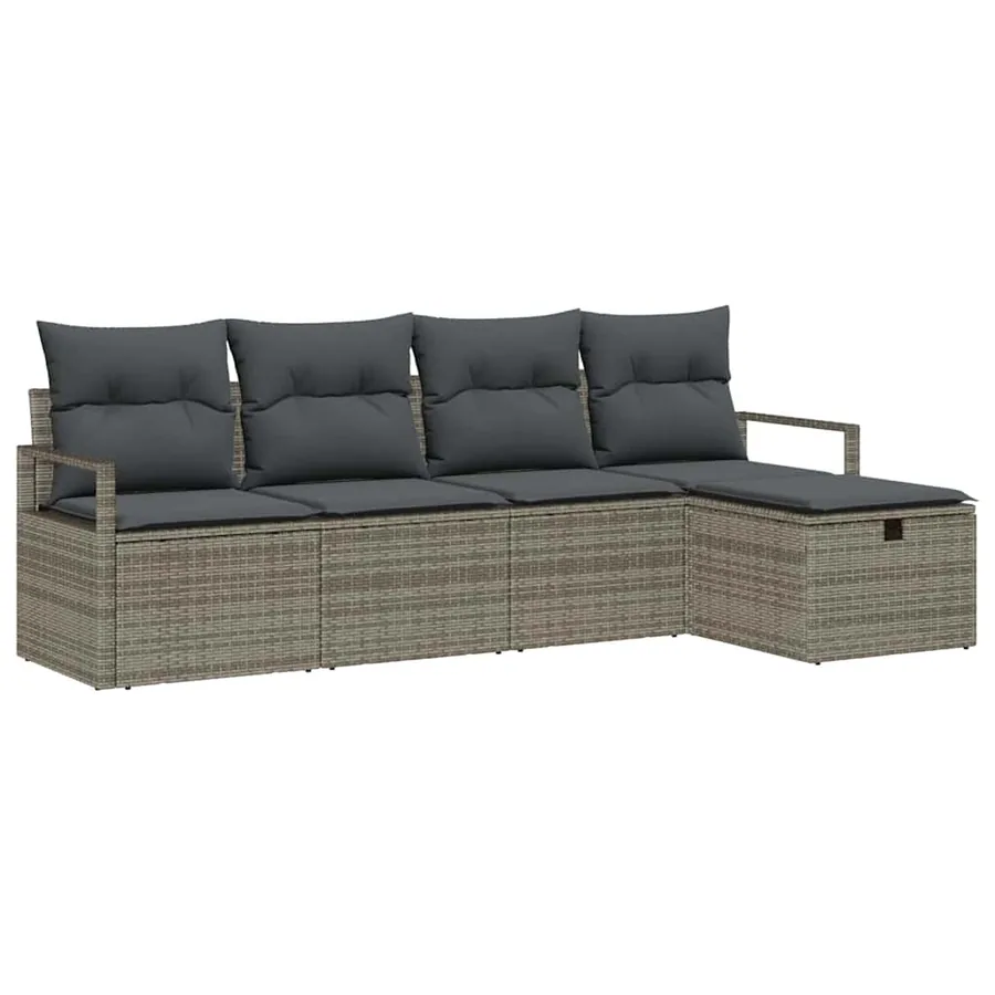 Ensemble de canapé de jardin avec coussin 5 pcs Gris Poly rotin - 2