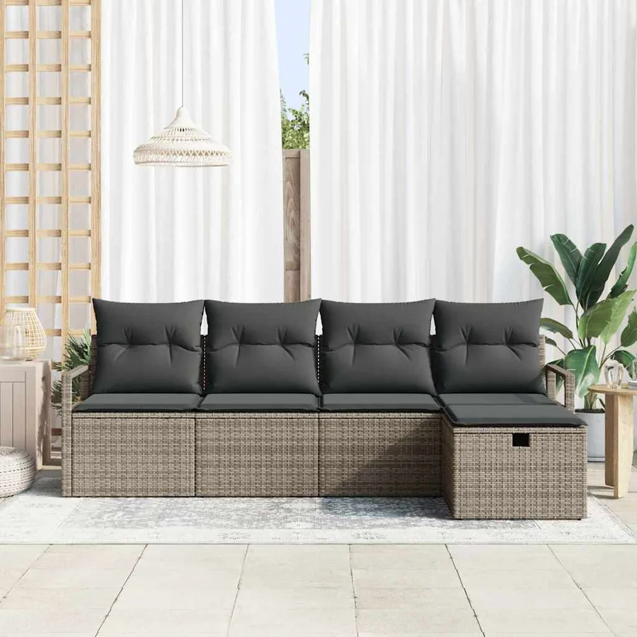 Ensemble de canapé de jardin avec coussin 5 pcs Gris Poly rotin - 3