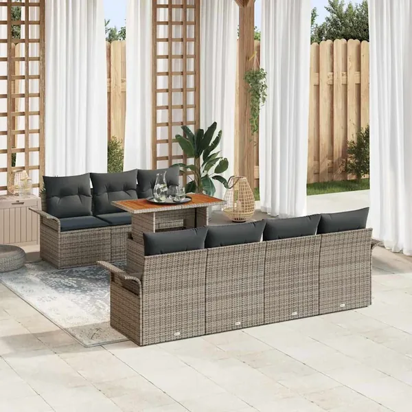 Ensemble de canapé de jardin 8 pcs Gris Poly rotin
