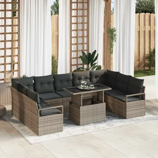 Ensemble de canapé de jardin 10 pcs Gris Poly rotin