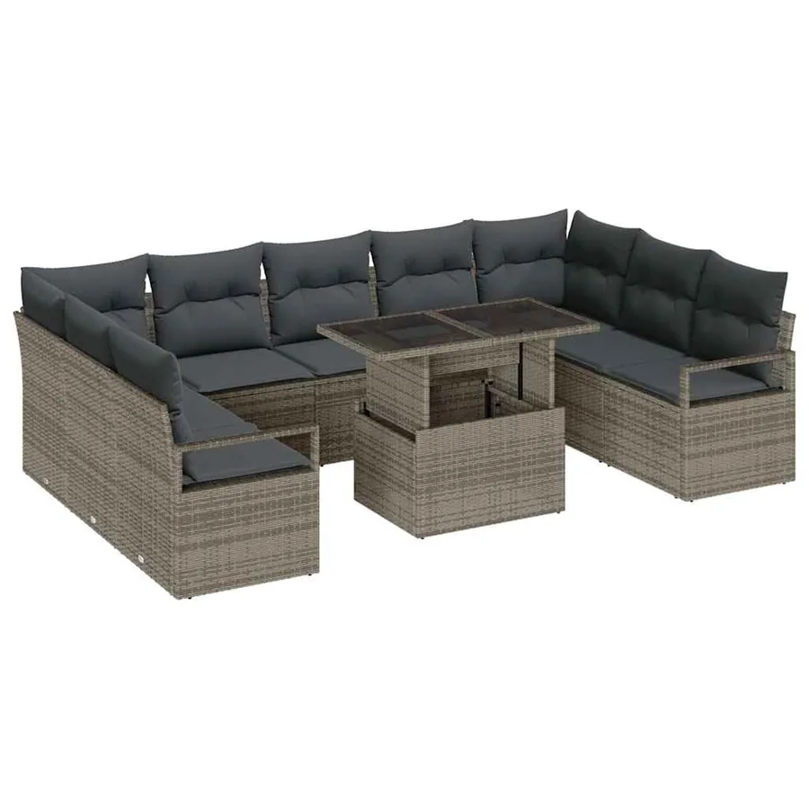 Ensemble de canapé de jardin 10 pcs Gris Poly rotin - 2