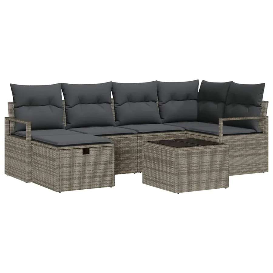 Ensemble de canapé de jardin avec coussin 7 pcs Gris Poly rotin - 2