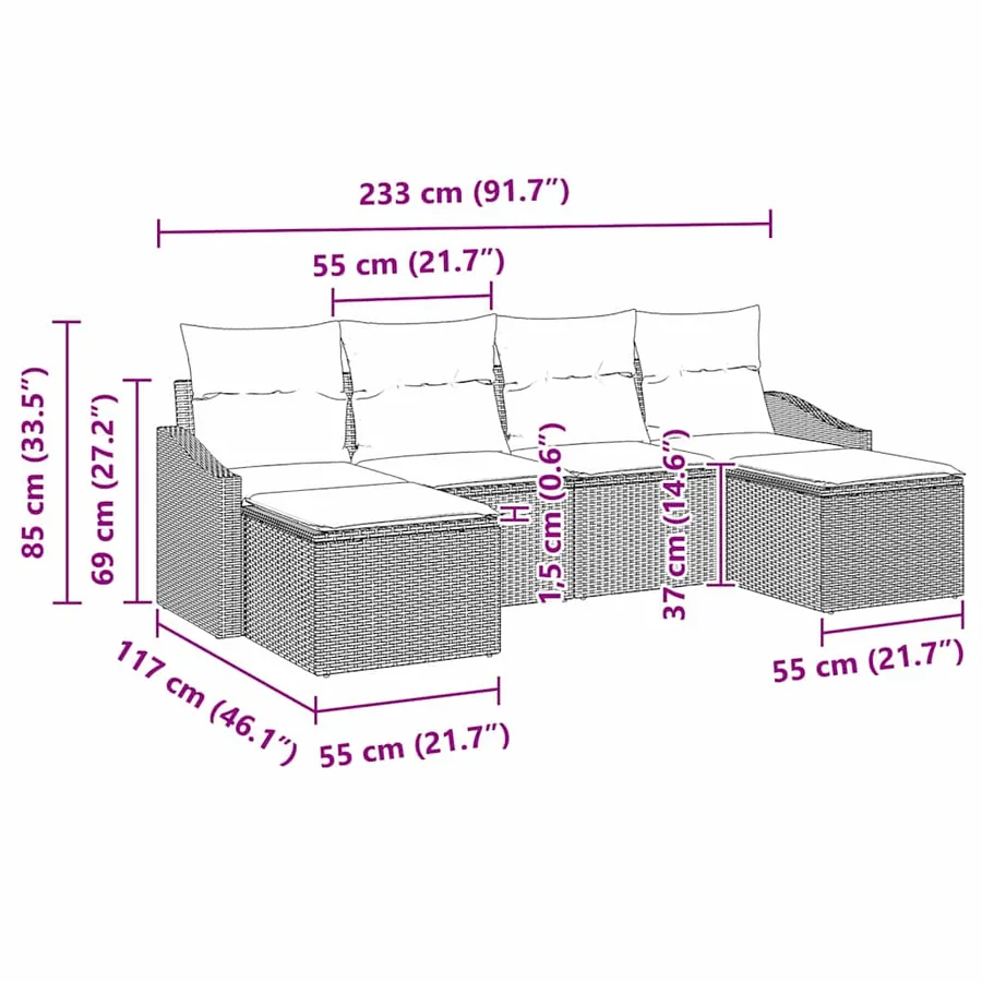 Ensemble de salle à manger pour jardin avec coussin 6 pcs Gris - 12
