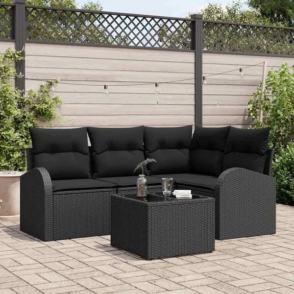 Ensemble de canapé de jardin 5 pcs Noir polyrotin