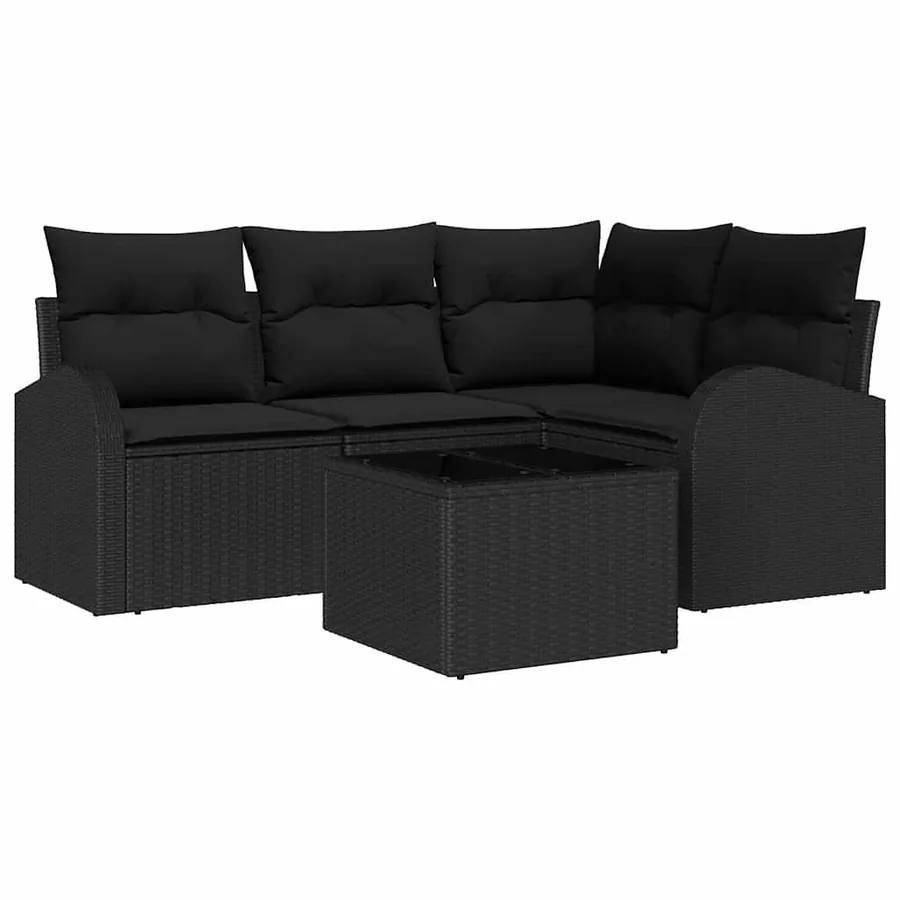 Ensemble de canapé de jardin 5 pcs Noir polyrotin - 2