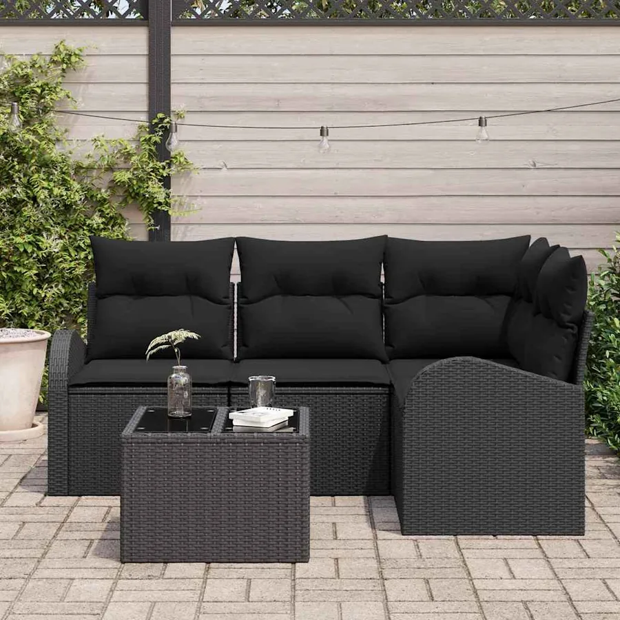 Ensemble de canapé de jardin 5 pcs Noir polyrotin - 3