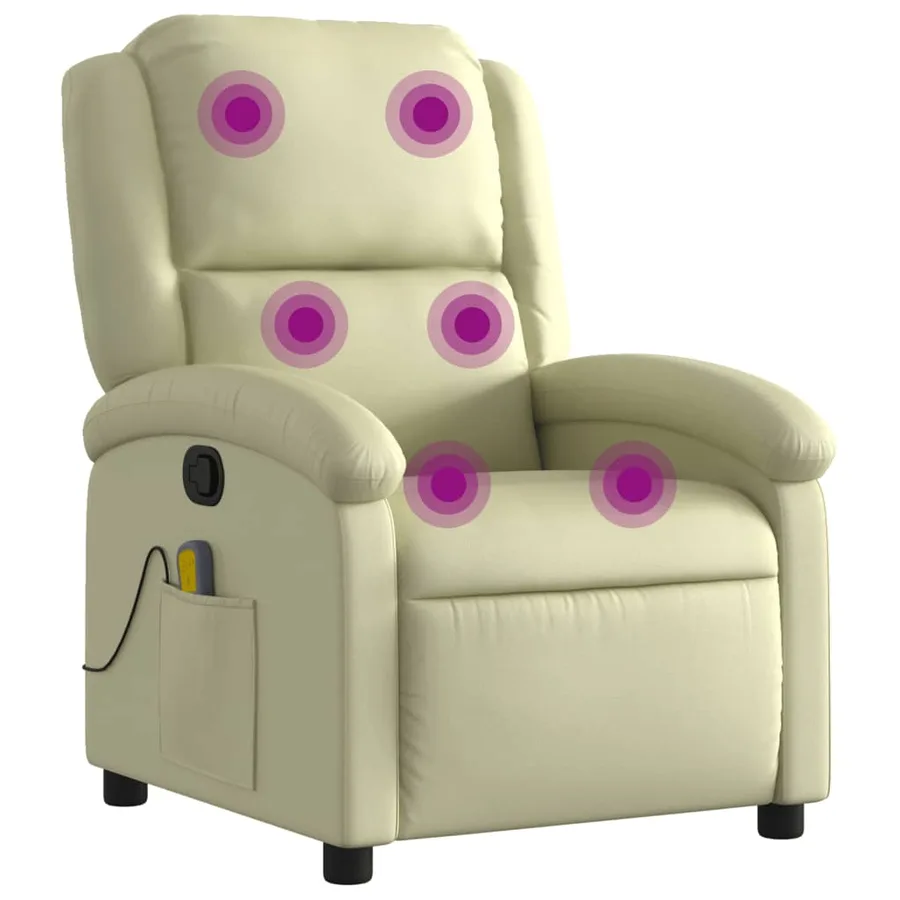Fauteuil de massage inclinable crème cuir véritable - 2
