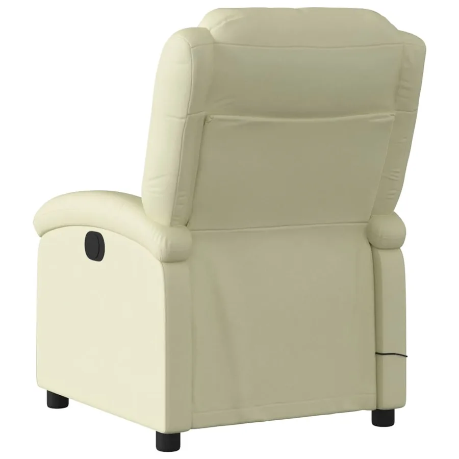 Fauteuil de massage inclinable crème cuir véritable - 4