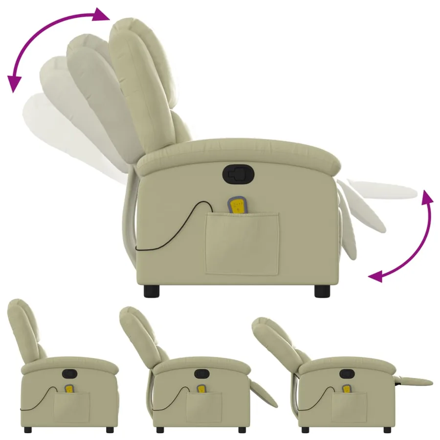 Fauteuil de massage inclinable crème cuir véritable - 5