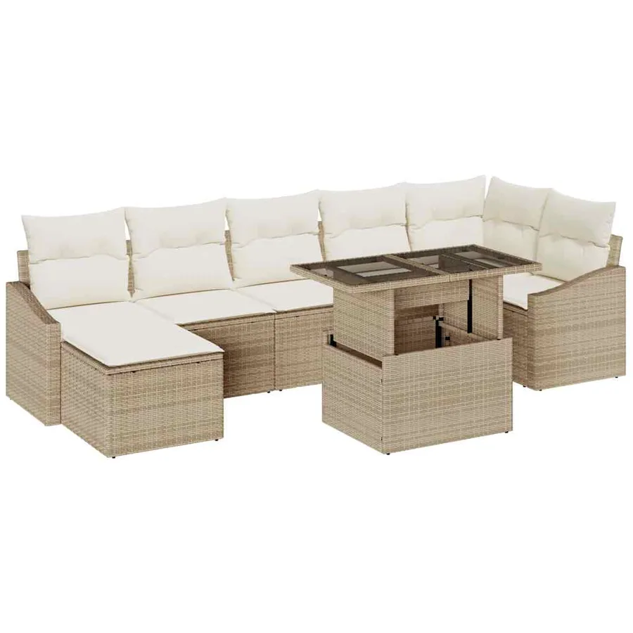 Ensemble de canapé de jardin 8 pcs Beige et crème polyrotin - 2