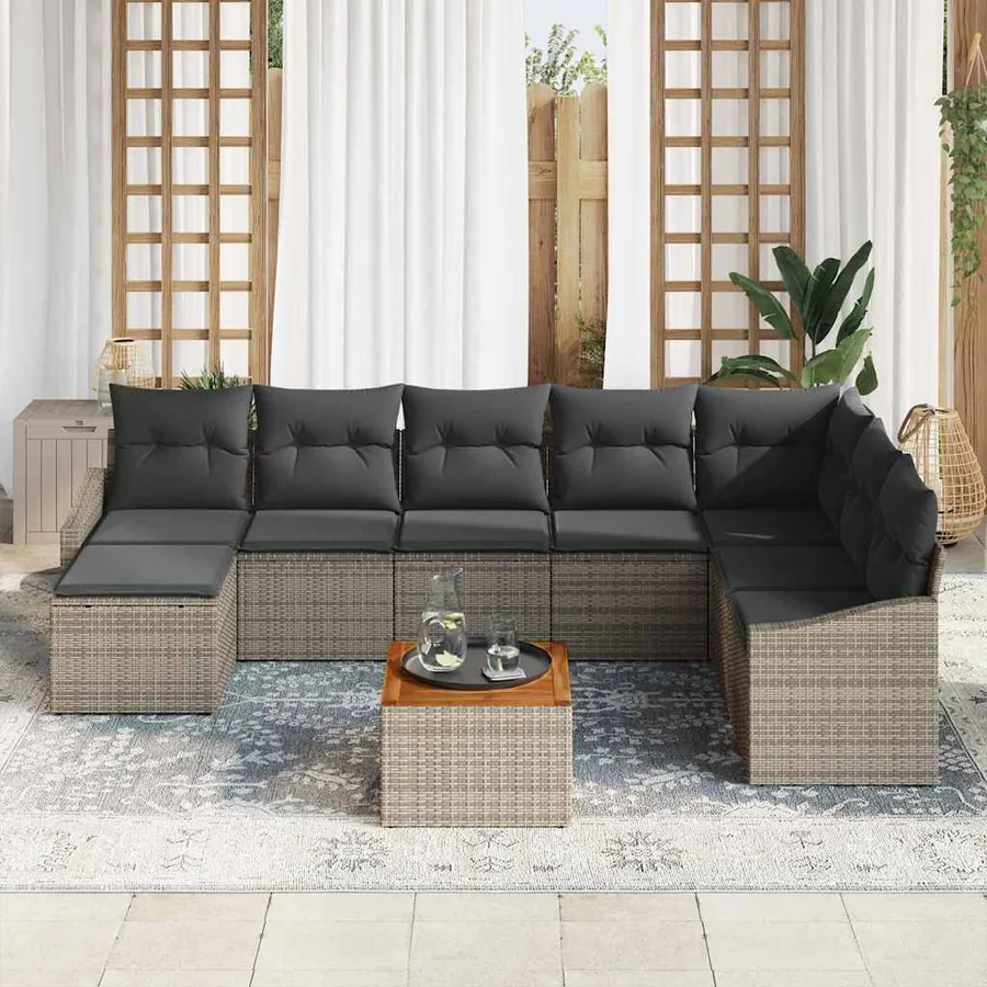 Ensemble de canapé de jardin avec stockage 9 pcs Gris polyrotin - 3