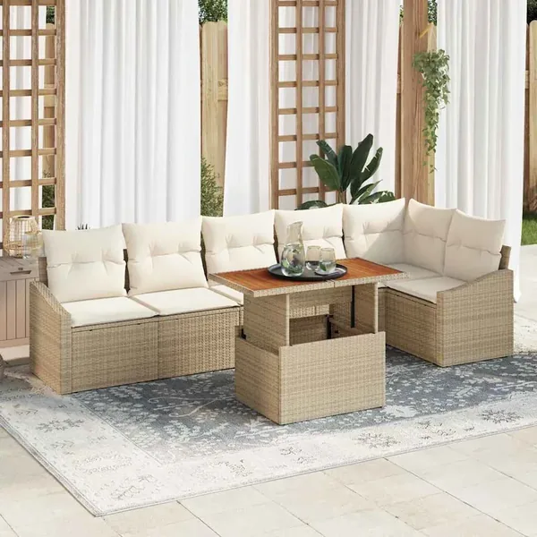 Ensemble de canapé de jardin 7 pc Beige et crème