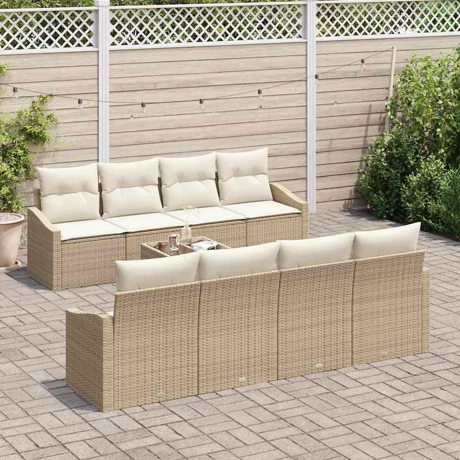 Ensemble de Canapés avec coussin 9 pcs Beige et crème polyrotin - 3
