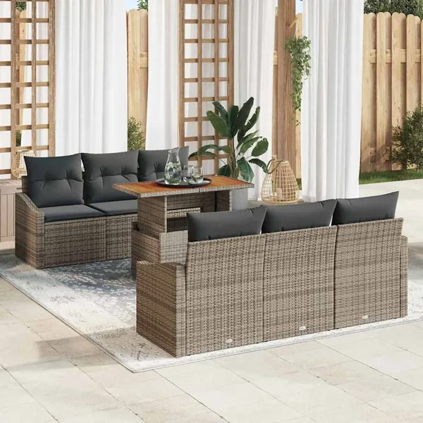 Ensemble de canapé de jardin 7 pcs Gris Poly rotin